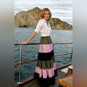 Anthropologie Hutch Penelope Tiered Maxi Skirt Colorblock | Size Medium